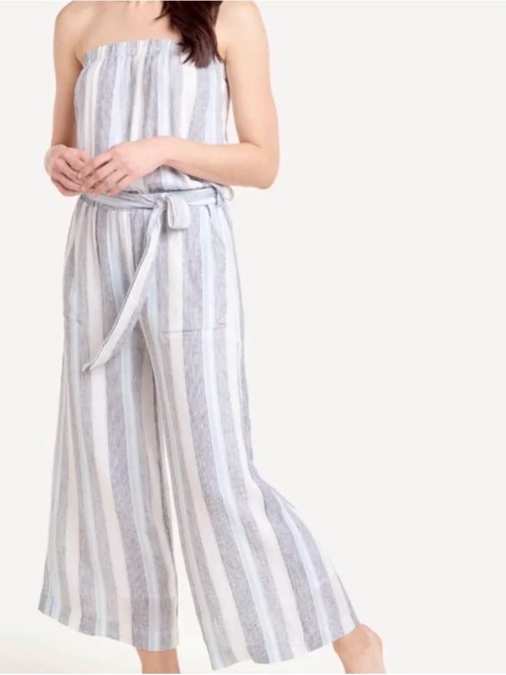 Splendid Sea Stripe Jumpsuit Convertible Side Tie Pockets Wide Leg Blue
